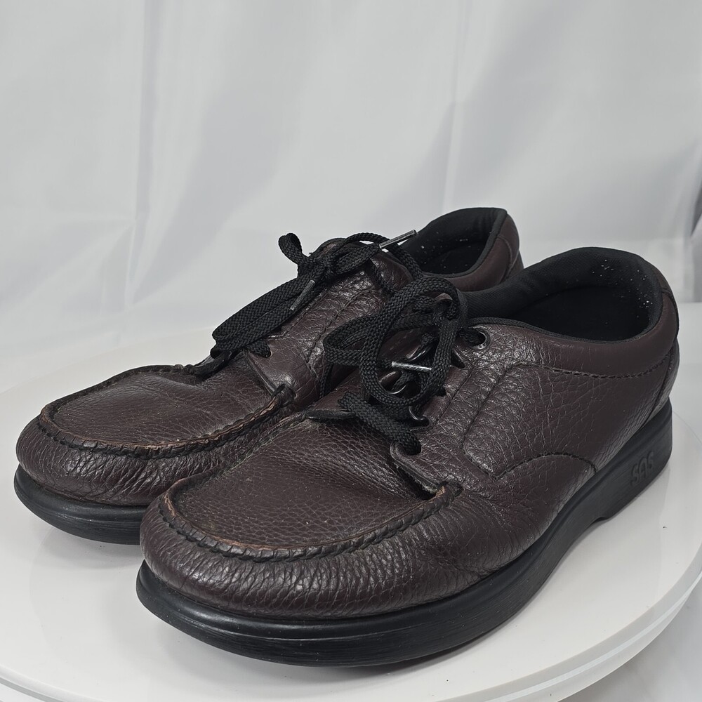 No Insoles SAS Bout Time 10.5 WW Burgundy Leather Moc Toe Comfort Oxford Shoes